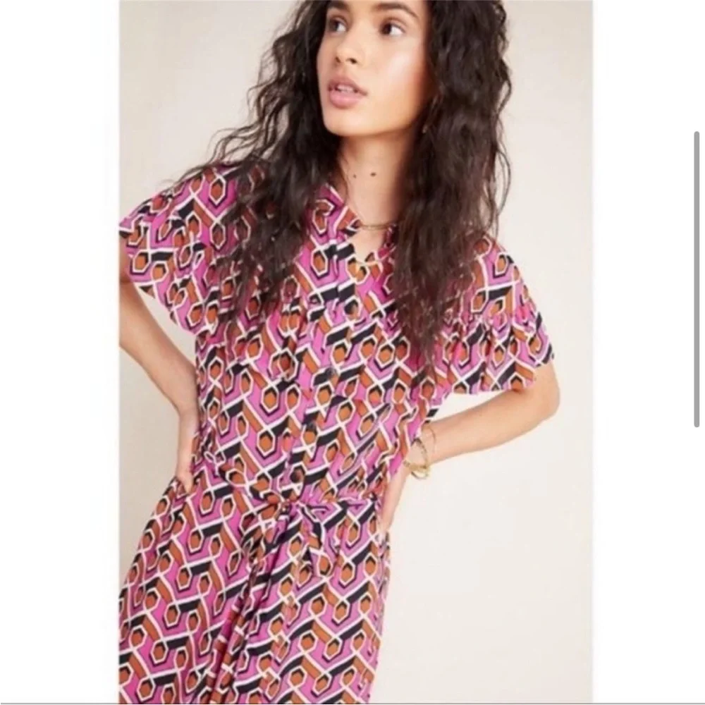 Anthro Corey Lynn Calter Annabel Geometric Midi Shirtdress Dress Pink Orange S - Picture 3 of 8